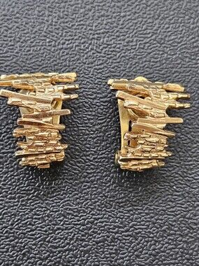 Vintage Grossé Gold Statment Modernist Brutalist Clip On Earrings 1966 MCM